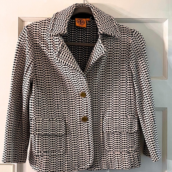 Tory Burch Knit Blazer Black and White Size Small EUC - Picture 3 of 6